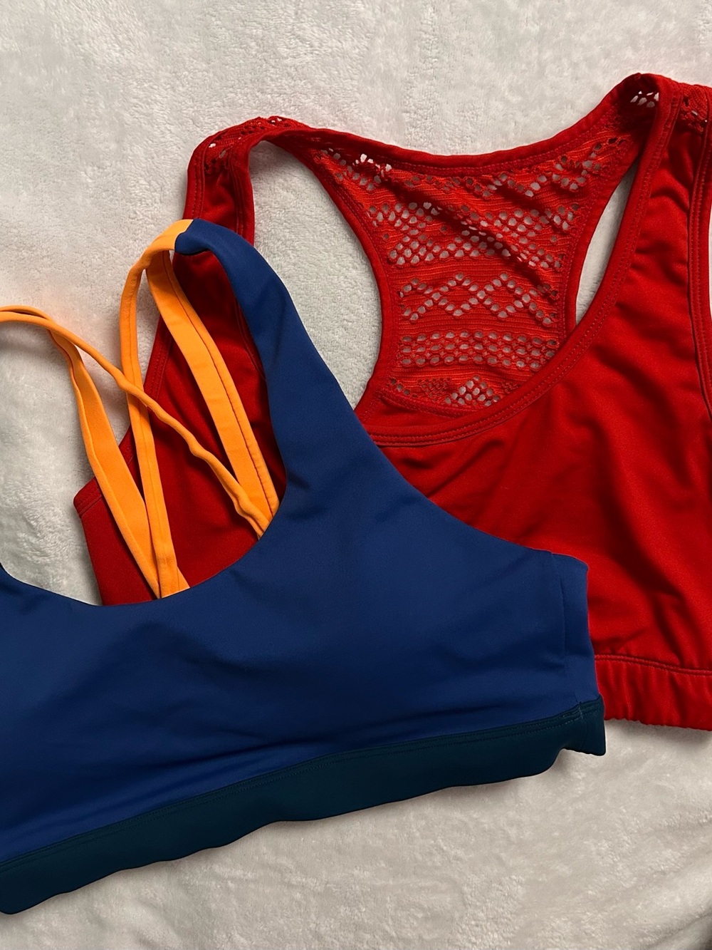Supportive Racerback Sports Bras in Navy and Red with Orange Straps